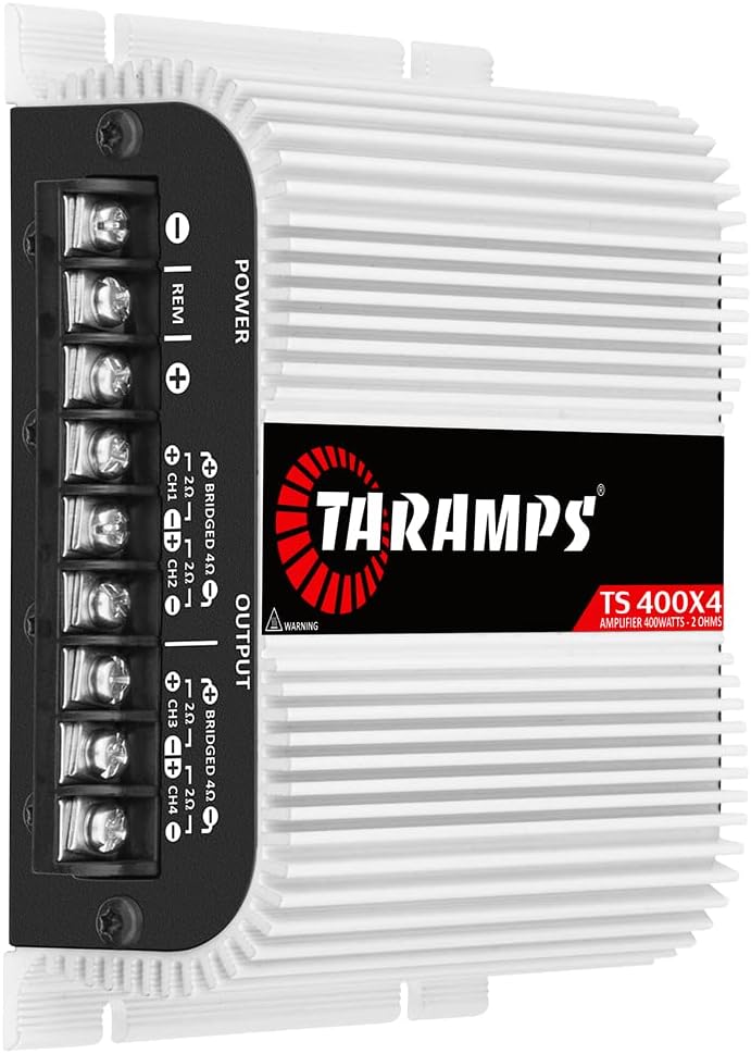 Taramp's مضخم صوت سيارة كامل النطاق 400 وات RMS 4 قنوات، 2 قنوات متصلة، إدخال RCA فئة D، طاقة الإخراج، نظام مضخم صوت متعدد القنوات، صغير - TS400X4 - Image 5