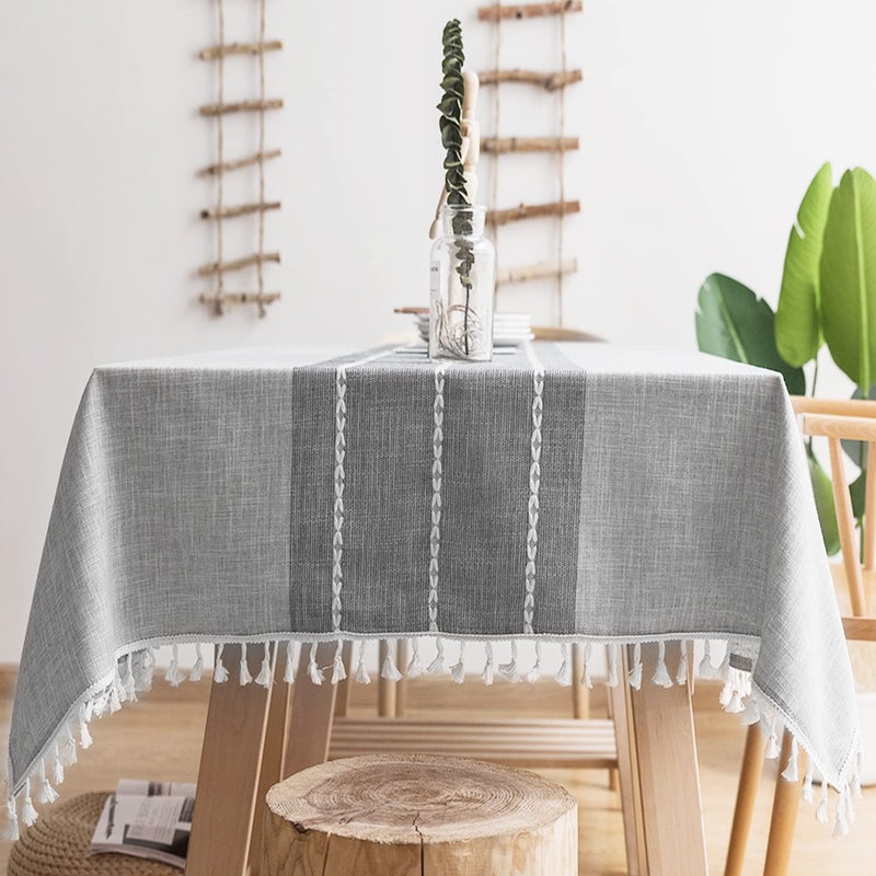 Oubonun Cotton Linen Rectangular Tablecloth  Wrinkle Resistant  Waterproof  Machine Washable Table Cloth with Tassels for Kitchen  Dining 55x70 46 Seats