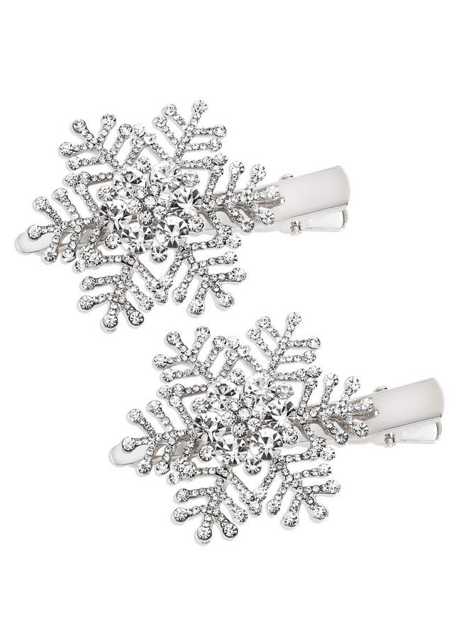 VOGUEKNOCK Snowflake Hair Clips Xmas Holiday Sparkly Rhinestone Snowflake Hairpin (Silver) - Image 1