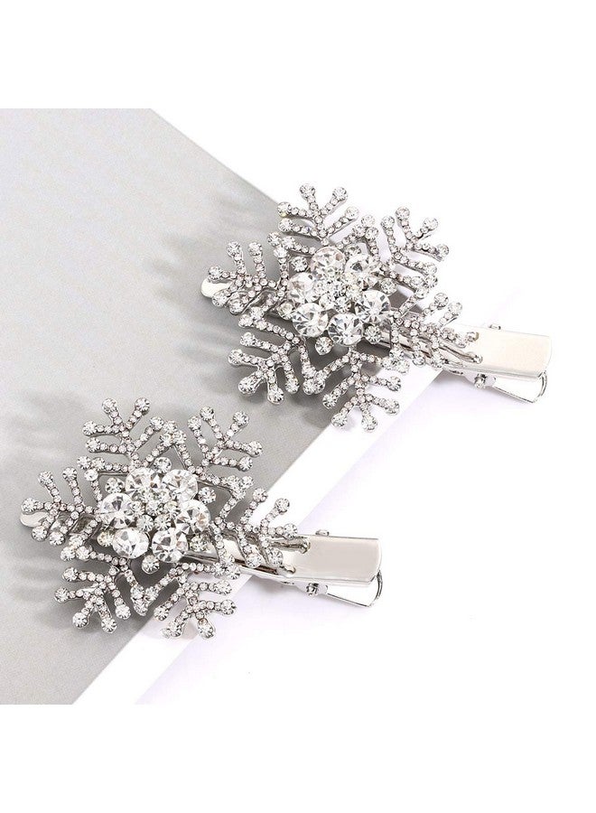 VOGUEKNOCK Snowflake Hair Clips Xmas Holiday Sparkly Rhinestone Snowflake Hairpin (Silver) - Image 2
