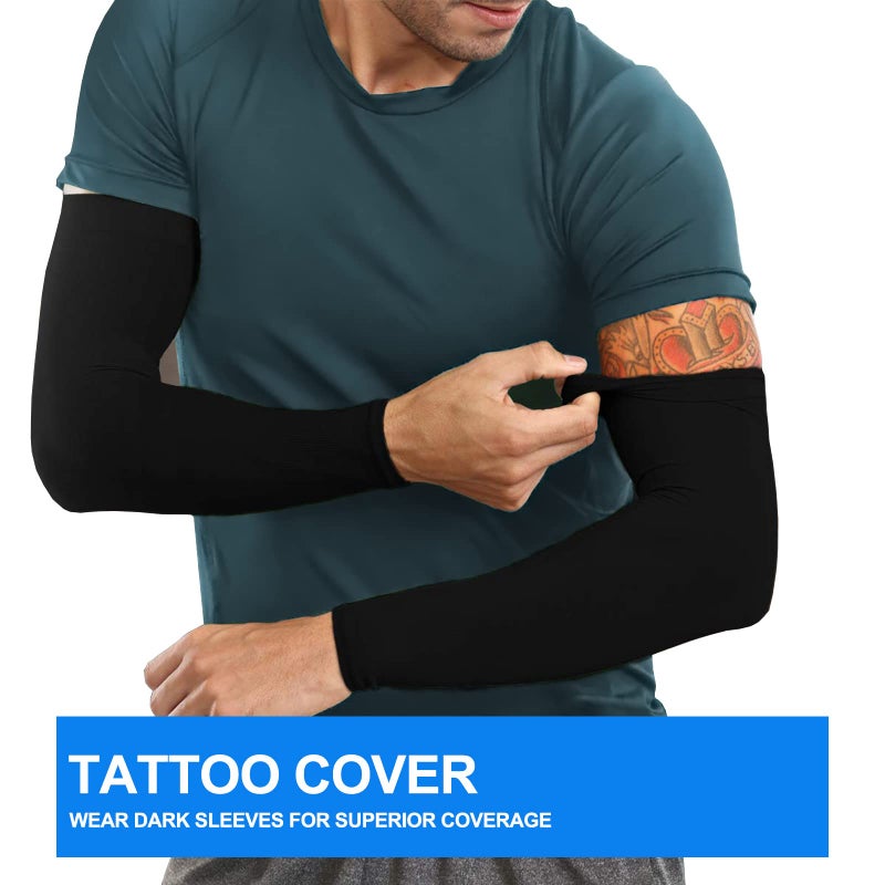 Kimasha 4 Pair UV Protection Arm Sleeves for Men & Women,Tattoo Cover Sleeve,Cooling Compression Sun Sleeves for Cycling Running Outdoor Sports(black) - Image 5