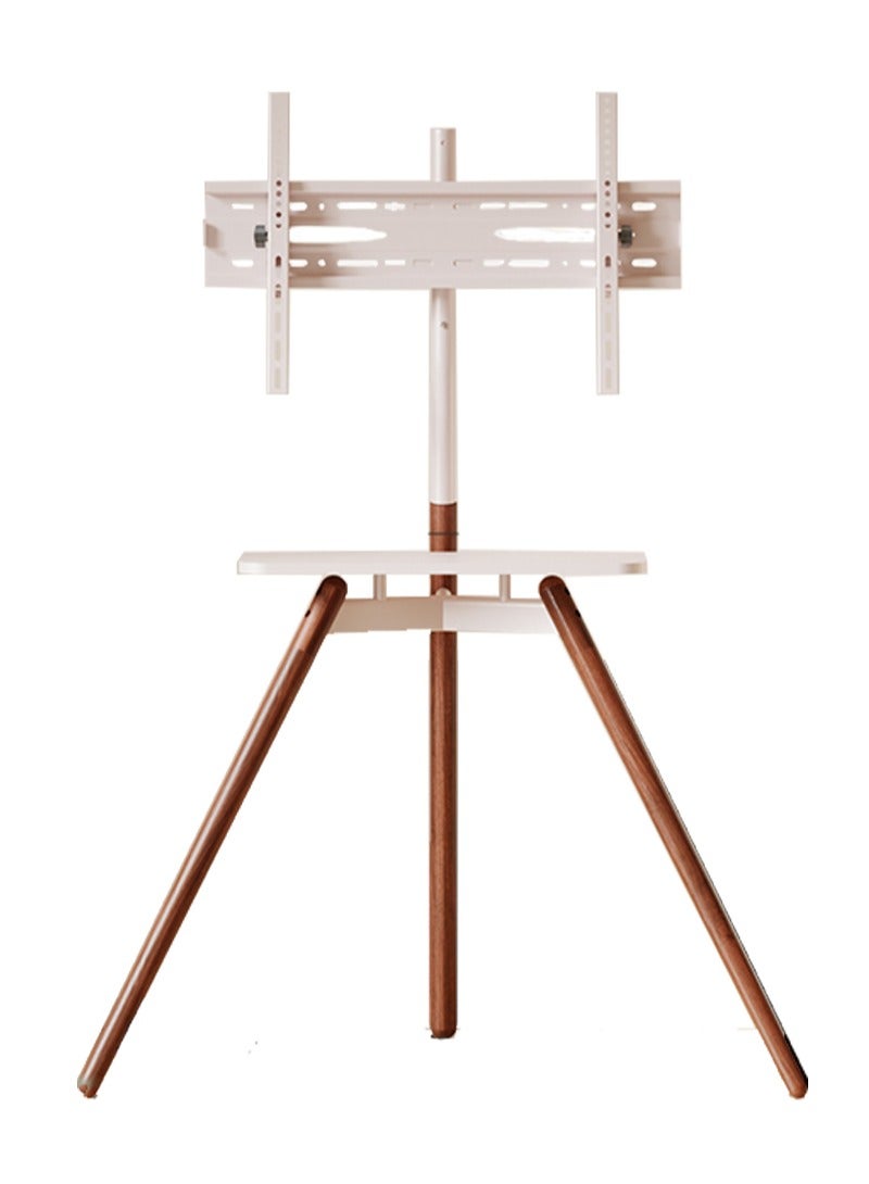 فلاشهوك حامل تلفزيون ثلاثي القوائم أرضي لتلفزيون بشاشة مقاس 32-75 بوصة، ارتفاع قابل للتعديل، إمالة قابلة للتعديل 15 درجة، حامل تلفزيون مع صينية خشبية لإدارة الكابلات، VESA 600*400 مم، يتحمل وزن 45 كجم - أبيض - Image 1