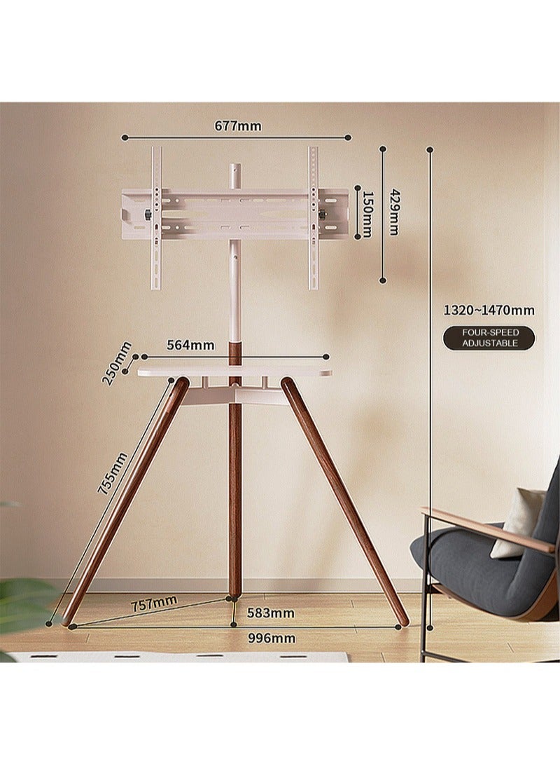 فلاشهوك حامل تلفزيون ثلاثي القوائم أرضي لتلفزيون بشاشة مقاس 32-75 بوصة، ارتفاع قابل للتعديل، إمالة قابلة للتعديل 15 درجة، حامل تلفزيون مع صينية خشبية لإدارة الكابلات، VESA 600*400 مم، يتحمل وزن 45 كجم - أبيض - Image 2
