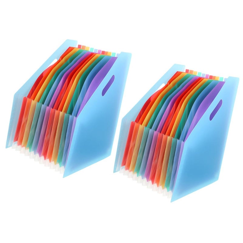 2pcs Blue A4 Large Capacity Expanding Accordion File Folder Stand Up Document Organizer - Image 2