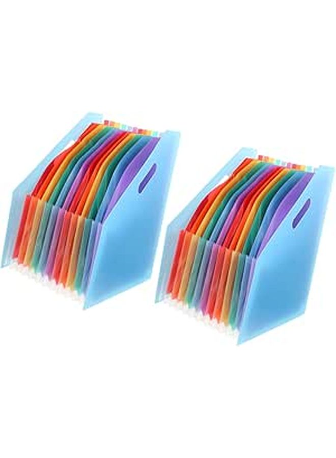 2pcs Blue A4 Large Capacity Expanding Accordion File Folder Stand Up Document Organizer - Image 1