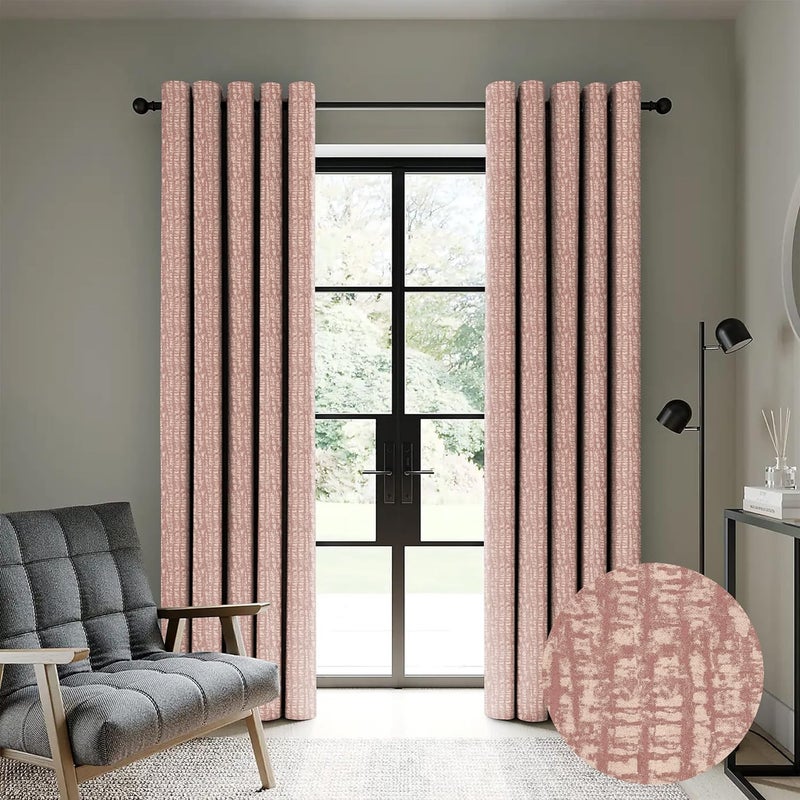 Casableu Valencia Polyester Eyelets (Steel) Blackout Curtains with Tie Back, Bedroom Living Room (Pack of 2) (M Pink, 7 feet) - Image 1