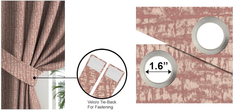 Casableu Valencia Polyester Eyelets (Steel) Blackout Curtains with Tie Back, Bedroom Living Room (Pack of 2) (M Pink, 7 feet) - Image 4