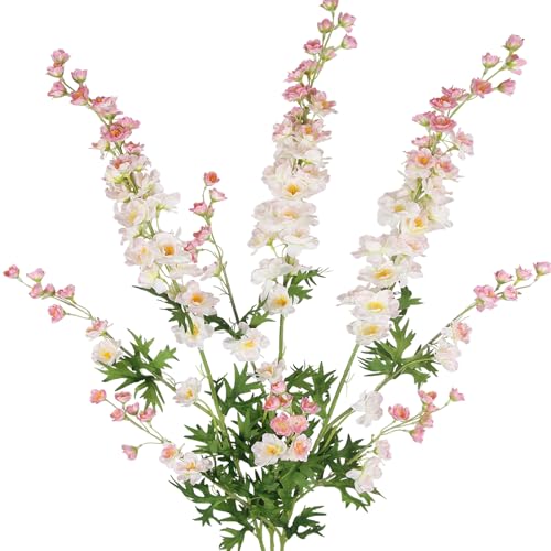 CITYES 3 Pcs Delphinium Artificial Flowers Bulk 35" Long Stem Silk Larkspur Flowers Artificial Snapdragon Flower Stems Pink Faux Bouquets for Tall Vase Floral Arrangements Home Outdoor Wedding Decor - Image 1