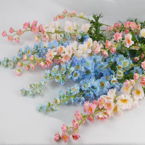 CITYES 3 Pcs Delphinium Artificial Flowers Bulk 35" Long Stem Silk Larkspur Flowers Artificial Snapdragon Flower Stems Pink Faux Bouquets for Tall Vase Floral Arrangements Home Outdoor Wedding Decor - Image 3