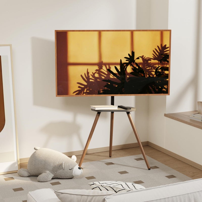 ECOTINY Tripod Easel TV Stand for 43 to 65 Inch LCD LED OLED Screen, Height Adjustable and Swievel TV Stand, Portable Corner TV Floor Stand with Wooden Tray, VESA 400x400mm, Minimalist Black Walnut - Image 2