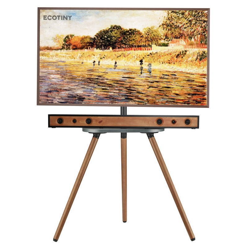 ECOTINY Tripod Easel TV Stand for 43 to 65 Inch LCD LED OLED Screen, Height Adjustable and Swievel TV Stand, Portable Corner TV Floor Stand with Wooden Tray, VESA 400x400mm, Minimalist Black Walnut - Image 1