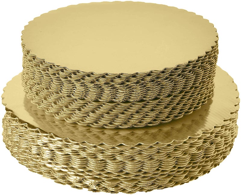 BIG BOX 2 Size Combo 9 Inch 10 Inch 8 Piece Total Golden Mousse Cake Boards Cake Paper Plates Dessert Board Base Grease For Wedding Birthday Round - Image 1