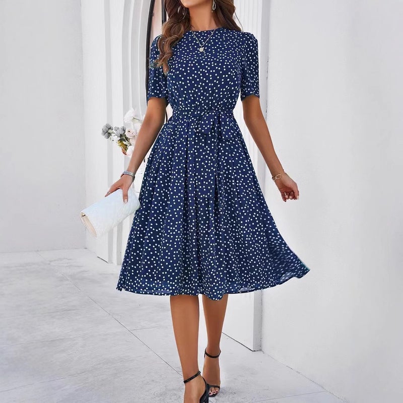 Women's Polka Dot Print A-Line Dress - Image 3