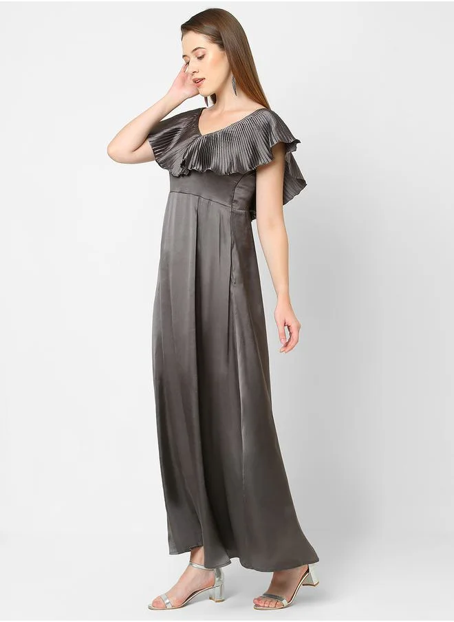 Mish Satin Ruffle Maxi Dress