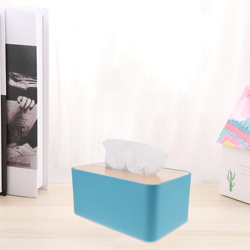 Japanese Style Wooden Lid Tissue Box Holder, Decorative Blue Household Napkin Storage Organizer for Bathroom and Car Use - Image 5