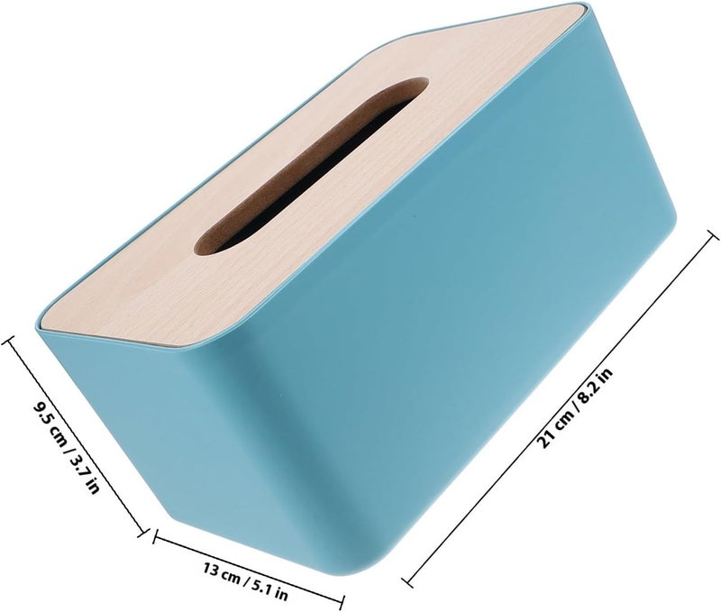 Japanese Style Wooden Lid Tissue Box Holder, Decorative Blue Household Napkin Storage Organizer for Bathroom and Car Use - Image 2