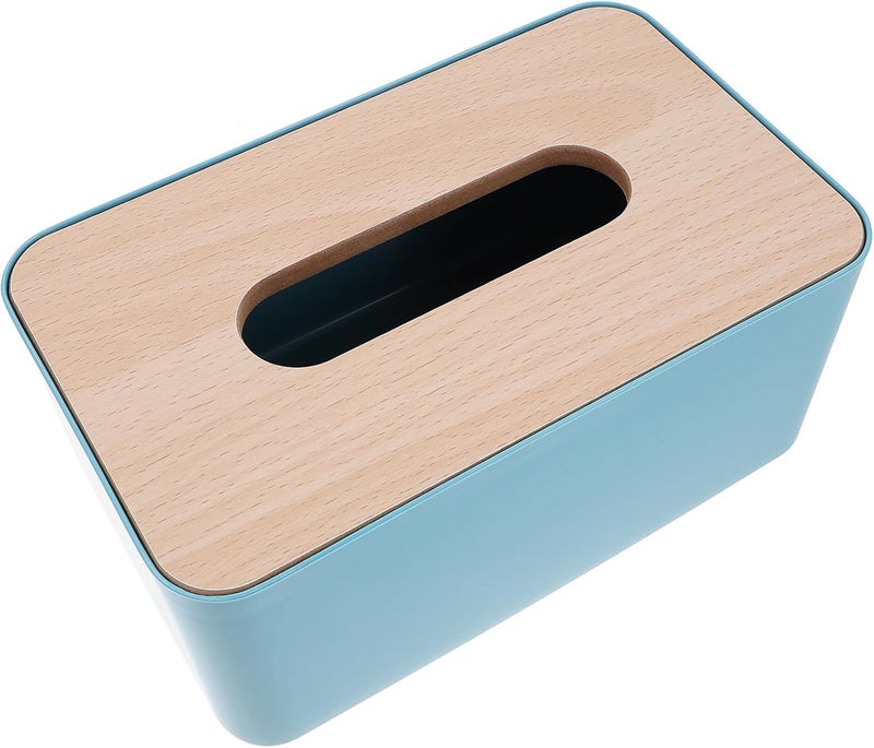 Japanese Style Wooden Lid Tissue Box Holder, Decorative Blue Household Napkin Storage Organizer for Bathroom and Car Use - Image 1