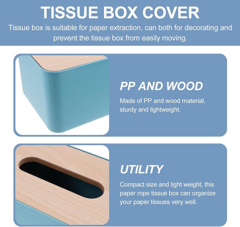 Japanese Style Wooden Lid Tissue Box Holder, Decorative Blue Household Napkin Storage Organizer for Bathroom and Car Use - Image 3