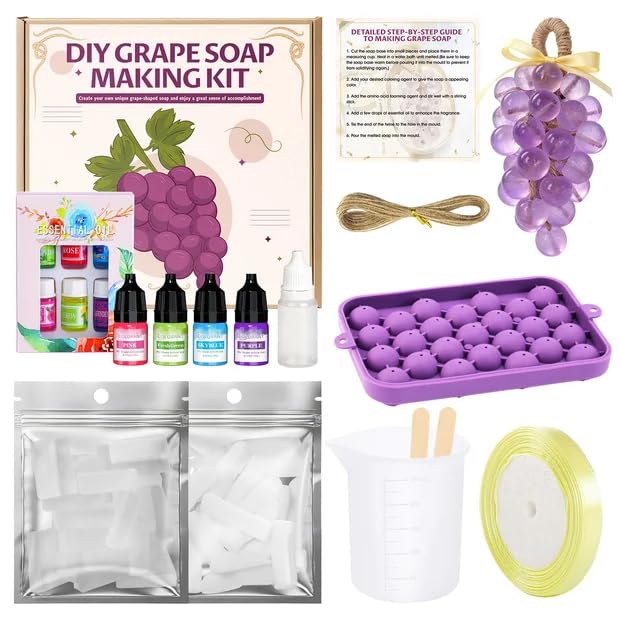 OverZyn Soap Making Kit for Adults, Grape Soap Complete, Melt and Pour Soap Making Supplies, Contains Mould Soapbase Essential Oils Fragrances and Dried Flowers for Beginners and Mother's Day - Image 1