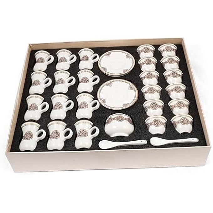 rayihni Golden Red Pattern Porcelain Tea And Coffee Serving Set 51Pieces Ivory - Image 3