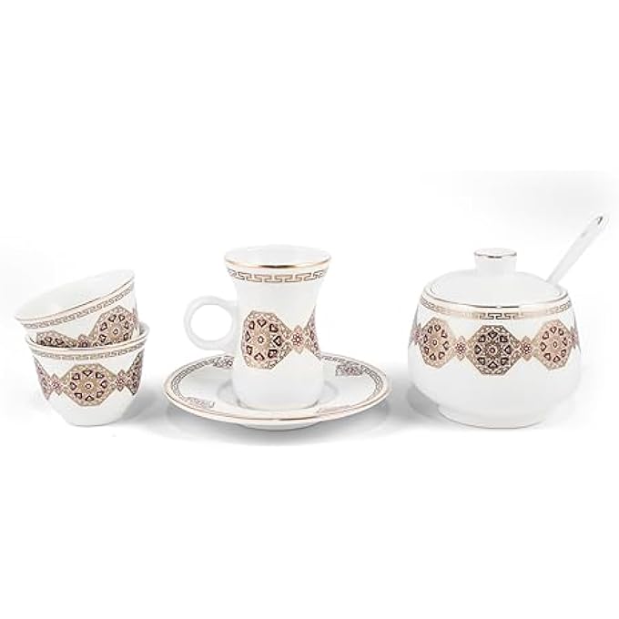rayihni Golden Red Pattern Porcelain Tea And Coffee Serving Set 51Pieces Ivory - Image 2