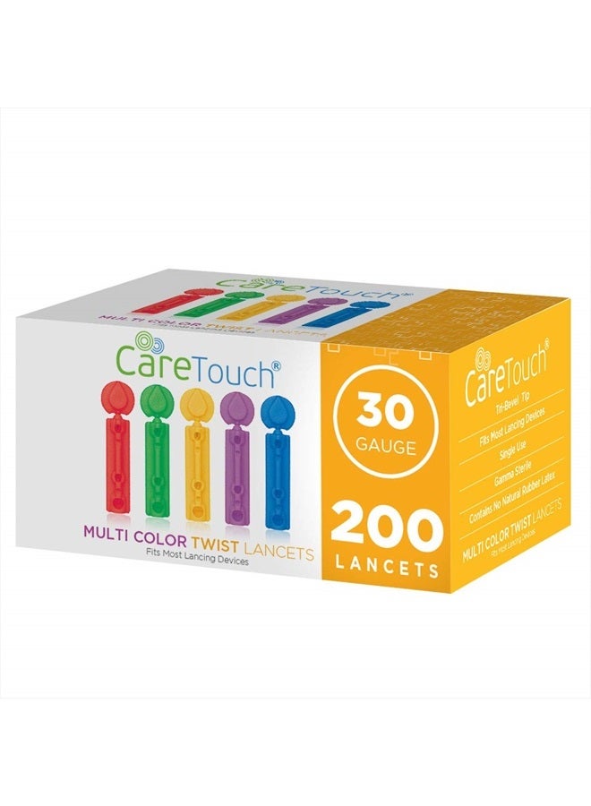 Care Touch Lancets for Diabetes Testing - 30 Gauge Diabetic Lancets for Blood Testing and Glucose Testing - Fits Most Lancing Devices - Sterile, Single Use 30g Blood Sugar Lancets - Multicolored - 200 Count - Image 1