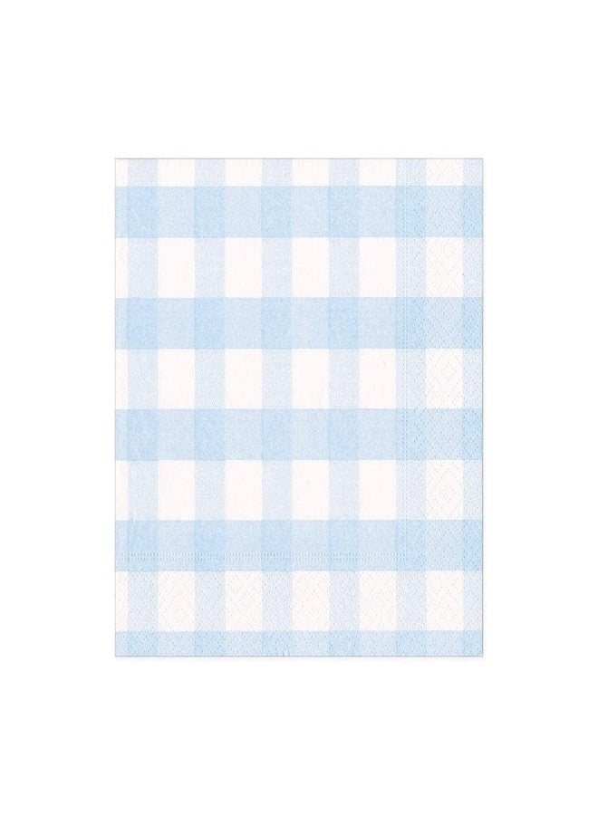 Caspari Gingham Paper Cocktail Napkins in Light Blue, 20 Per Package - Image 1