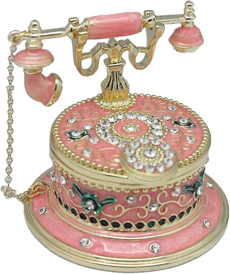 Vintage Alloy Telephone Jewelry Box Hinged Trinket Storage Organizer For Rings Earrings - Image 1