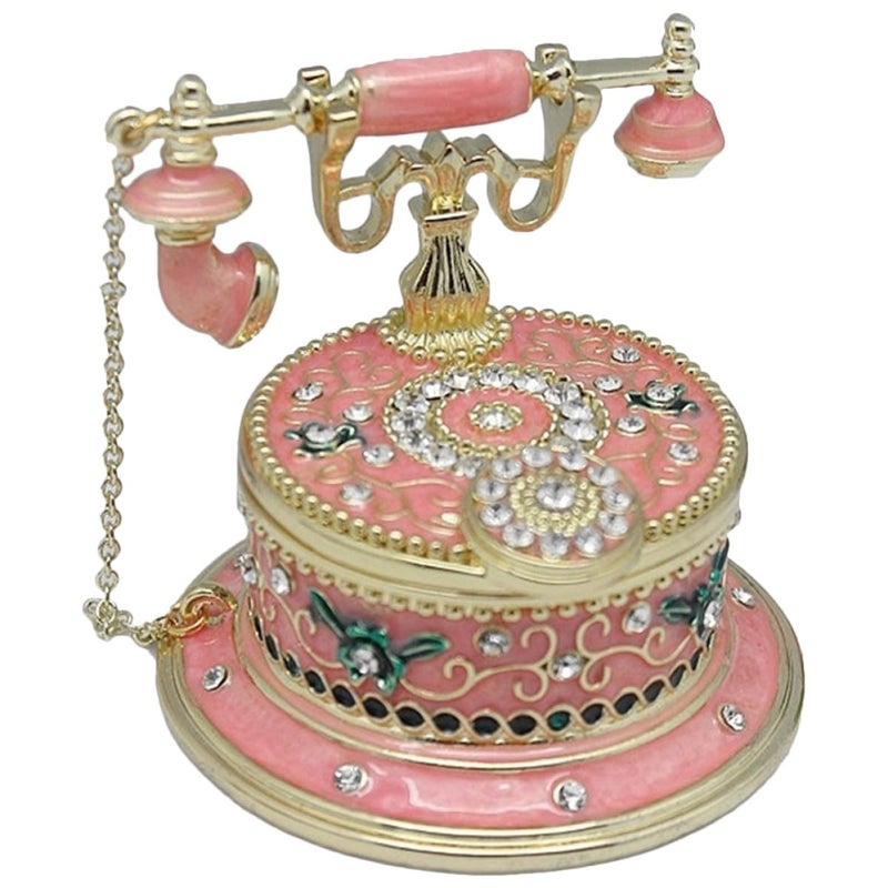 Vintage Alloy Telephone Jewelry Box Hinged Trinket Storage Organizer For Rings Earrings - Image 2