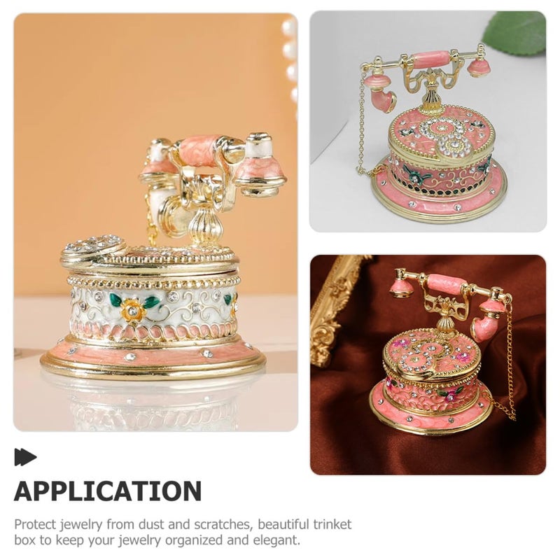 Vintage Alloy Telephone Jewelry Box Hinged Trinket Storage Organizer For Rings Earrings - Image 4