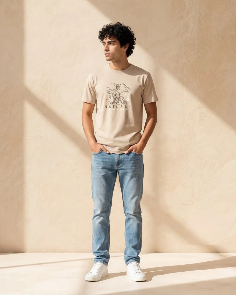 Redtag Men Beige Printed T-Shirt