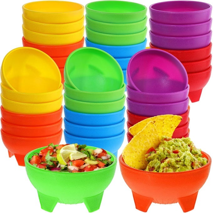 36 PCS MEXICAN SALSA BOWLS MULTI COLOR SERVING BOWLS 45 DIAMETER PLASTIC MEXICAN DIPPING DINNERWARE FOR TACO CANDY CHIP BAR SNACK GUACAMOLE NUTS DISH6 COLORS