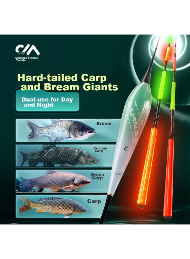 Kawazawa Chuanze Big Carp Float Hook عوامة متغيرة اللون للاستخدام ليلاً ونهاراً، عوامة مضيئة، عوامة صيد سميكة وواضحة Pm01-2 - Image 1