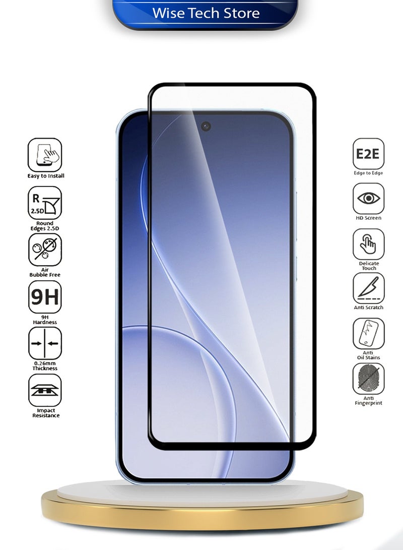 دبليو تيك واقي شاشة زجاجي مقسّى كامل مع غطاء كامل لهاتف Oppo Reno15 5G 2025 سلسلة Premium E2E (MSGECN) - شفاف/أسود - Image 2