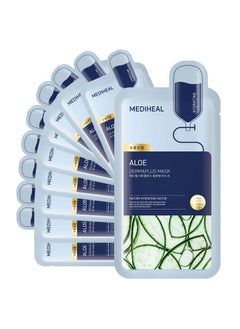MEDIHEAL Dermaplus Aloe Mask (10 Counts) Daily Vegan Mask For Hydrating Skin With Panthenol & Hyaluron Korean Self Skin Care Sheet Mask  - Image 1