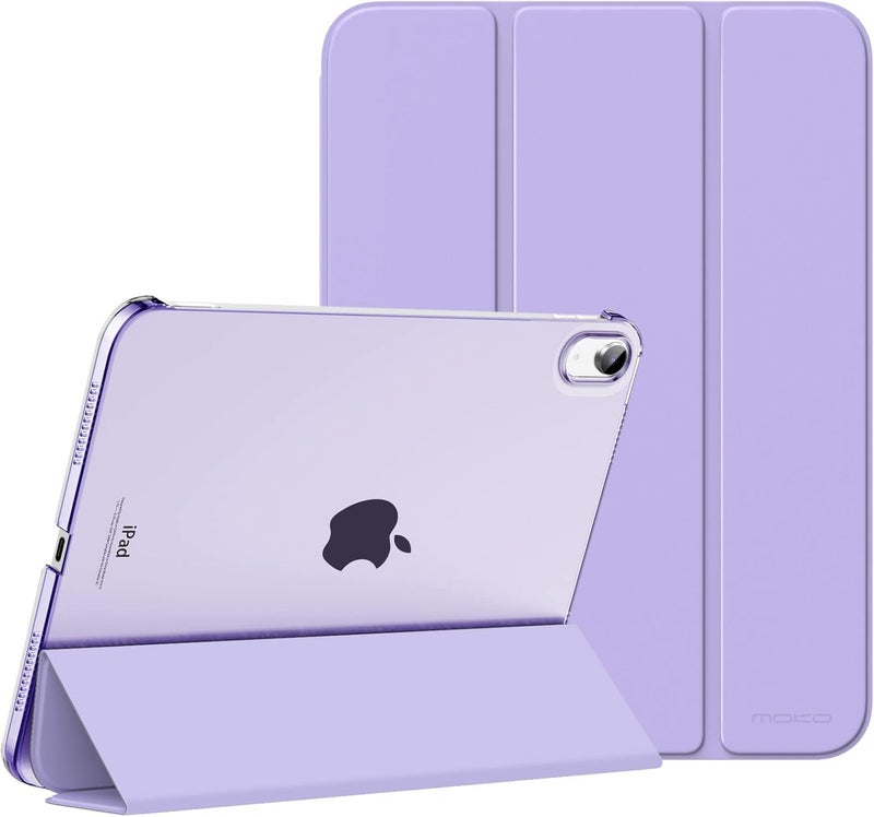 MoKo Case for iPad 10th Generation 2022, Slim Stand Hard PC Translucent Back Shell Smart Cover Case for iPad 10th Gen 10.9 inch 2022, Support Touch ID, Auto Wake/Sleep,Lilac Purple - Image 1