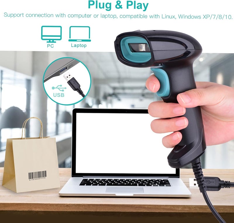 ماسح باركود يدوي، متصل بالكابل USB، يعمل بالطريقة اليدوية أو بالمسح المستمر التلقائي للباركود ثنائي الأبعاد، مناسب للسوبرماركتات والمكتبات والمطاعم واللوجستيات، يدعم العديد من أنواع الباركود - Image 4