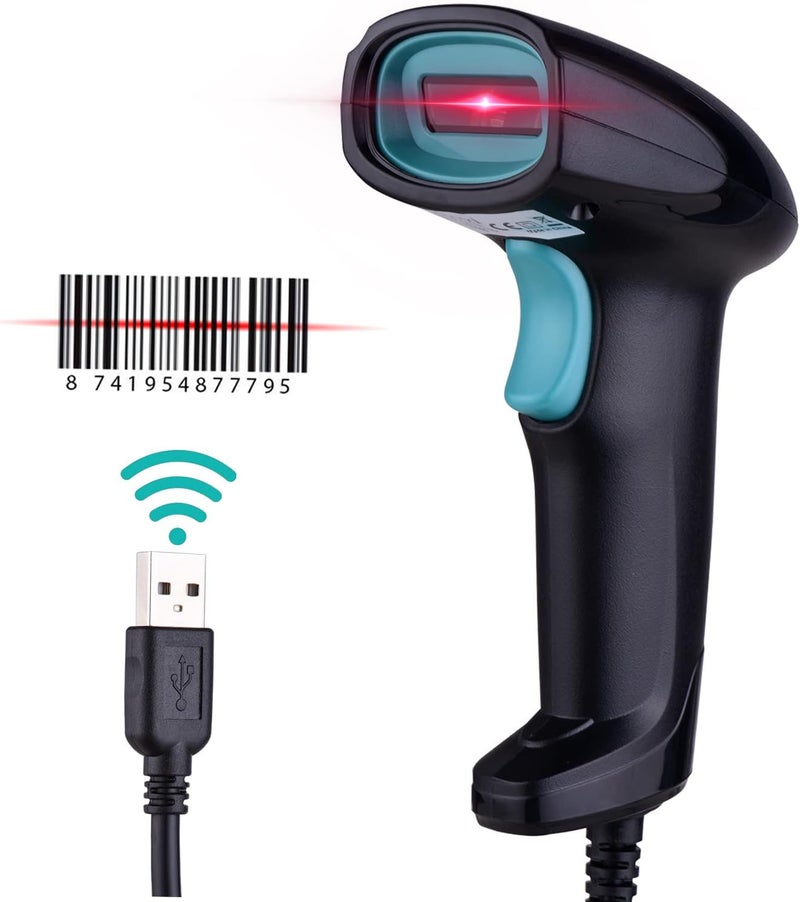 ماسح باركود يدوي، متصل بالكابل USB، يعمل بالطريقة اليدوية أو بالمسح المستمر التلقائي للباركود ثنائي الأبعاد، مناسب للسوبرماركتات والمكتبات والمطاعم واللوجستيات، يدعم العديد من أنواع الباركود - Image 2