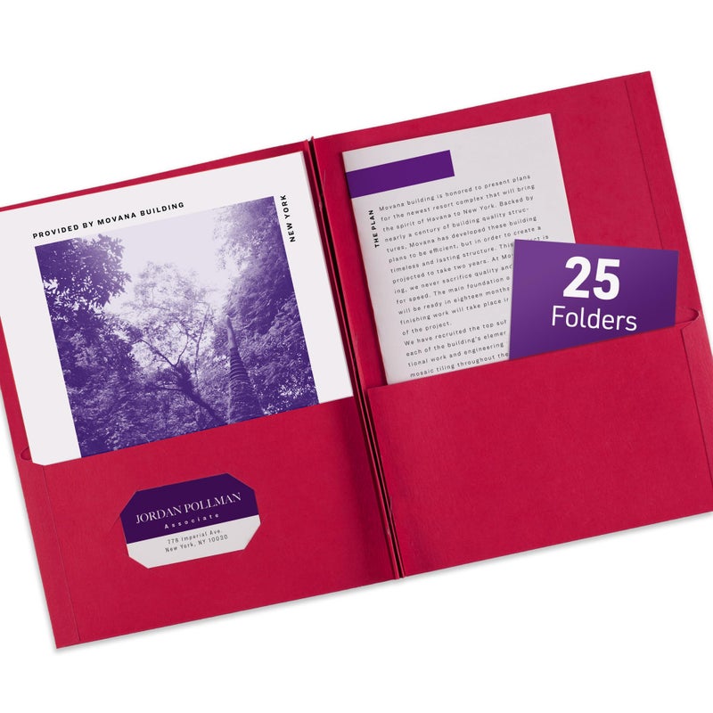 Avery Two Pocket Folders with 3 Prong Fasteners, Holds 70 Sheets, 25 Red Folders (47979) - Image 1