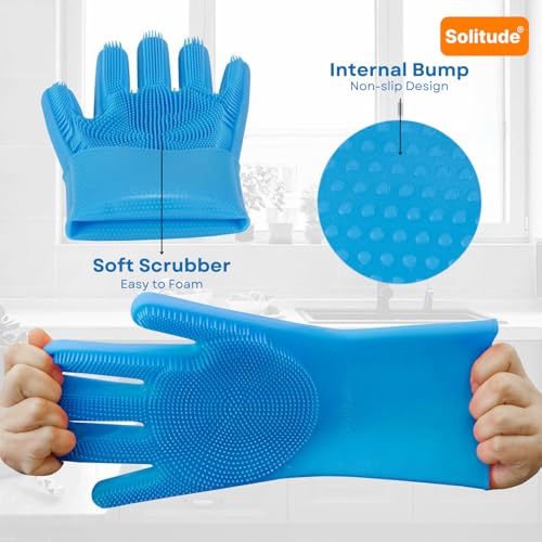 Solitude Magic Gloves Silicone Dish Washing Cleaning Gloves, Silicone Hand Gloves for Kitchen Dishwashing and Pet Grooming, Great for Washing Dish, Car, Bathroom (Multicolour, 1 Pair) - Image 2