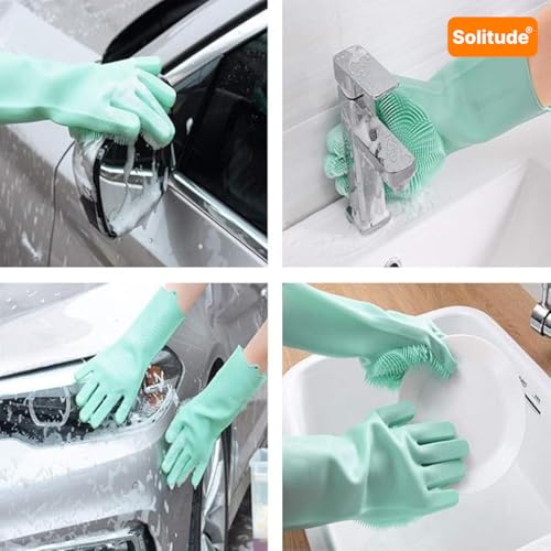 Solitude Magic Gloves Silicone Dish Washing Cleaning Gloves, Silicone Hand Gloves for Kitchen Dishwashing and Pet Grooming, Great for Washing Dish, Car, Bathroom (Multicolour, 1 Pair) - Image 5