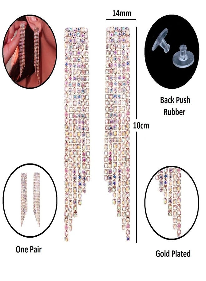 VAMA FASHIONS Stud Dangler Rhine Stone Hanging Drop Sparkle Fringe Tassel Earring chandelier Long Earrings for Women Girls (Rose Gold Plated Stone Earrings) - Image 3