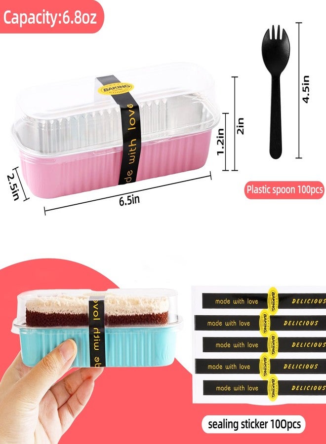 Orlashop Mini Loaf Pans with Lids and Spoons Sealing Sticker,120 Pcs 6.8oz Cake Pans for Baking Disposable Aluminum Foil Christmas Cake Pan (mixed) - Image 4