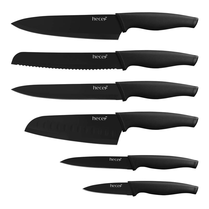 hecef hecef Black Oxide Knife Set of 6 with Matching Protective Sheath, Kitchen Knives Scratch Resistant and Rust Proof, Hard Stainless Steel, Non Stick Black Color Coating Blade  - Image 1