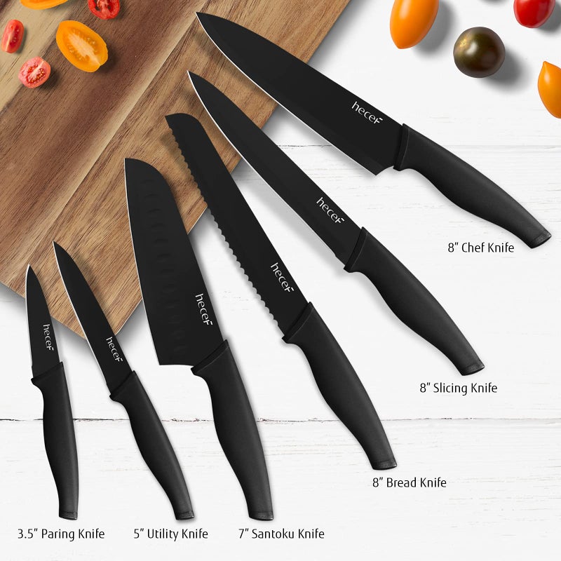 hecef hecef Black Oxide Knife Set of 6 with Matching Protective Sheath, Kitchen Knives Scratch Resistant and Rust Proof, Hard Stainless Steel, Non Stick Black Color Coating Blade  - Image 5