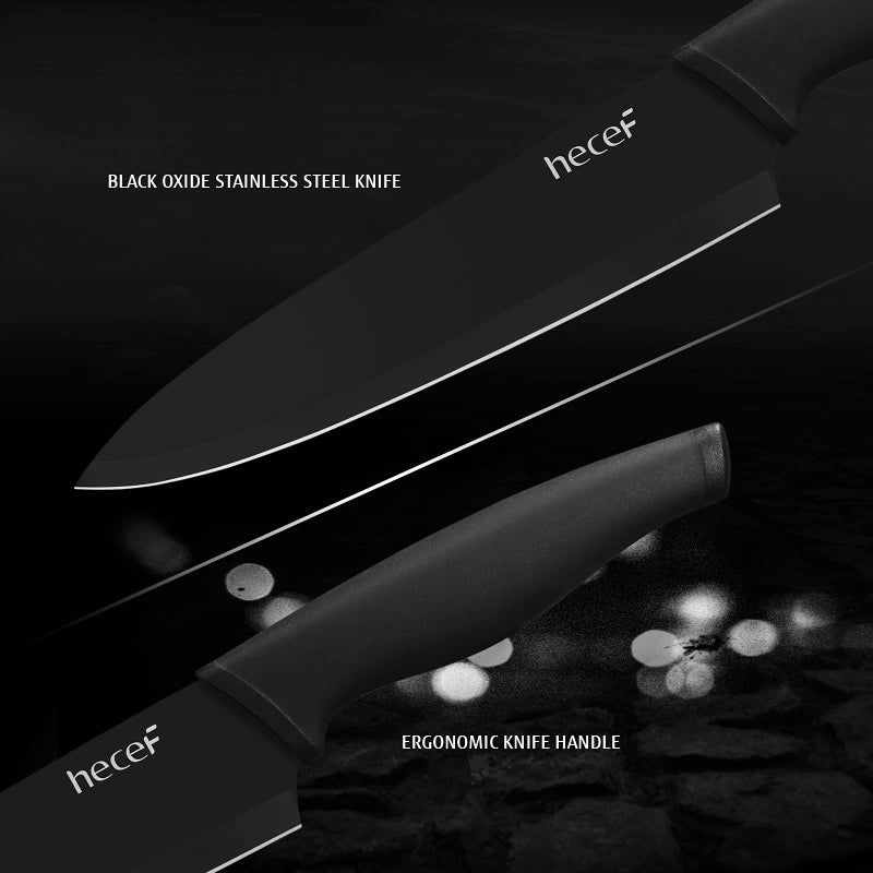 hecef hecef Black Oxide Knife Set of 6 with Matching Protective Sheath, Kitchen Knives Scratch Resistant and Rust Proof, Hard Stainless Steel, Non Stick Black Color Coating Blade  - Image 4