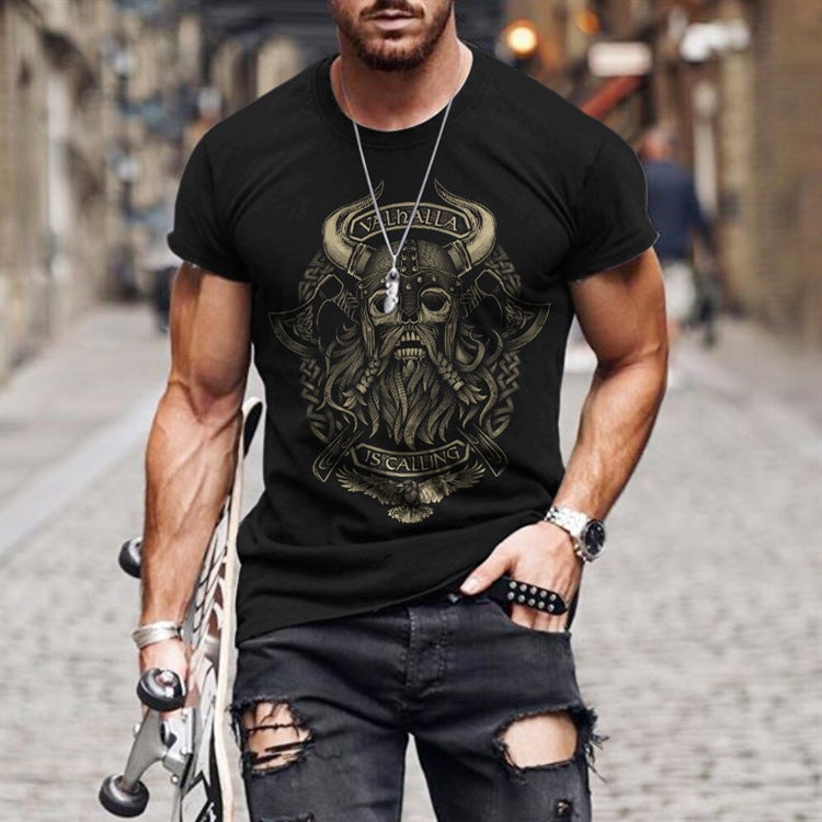 2021 T-Shirt Men'S Slim-Fit Viking Myth Printed Round Neck Casual Sports 3Dt T-Shirt - Image 4