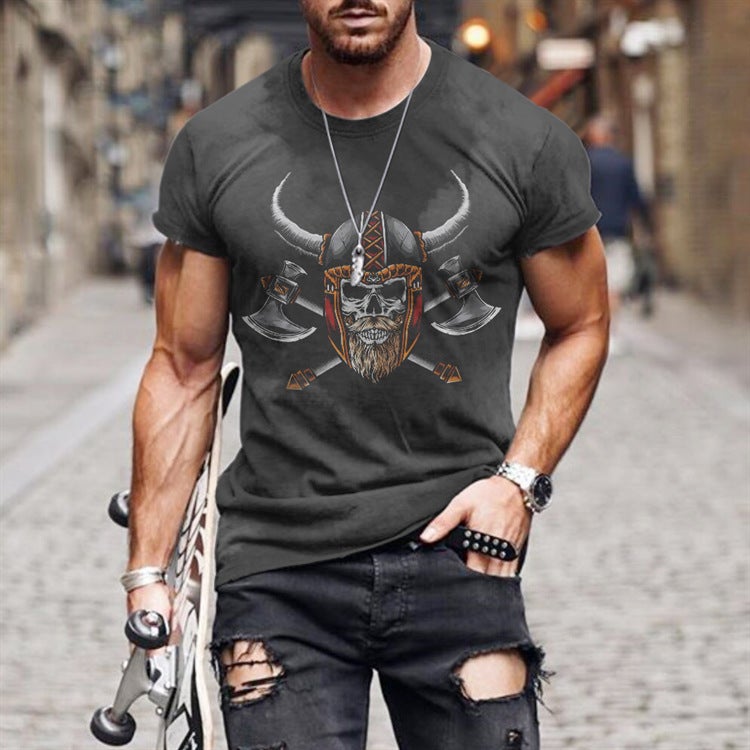 2021 T-Shirt Men'S Slim-Fit Viking Myth Printed Round Neck Casual Sports 3Dt T-Shirt - Image 1