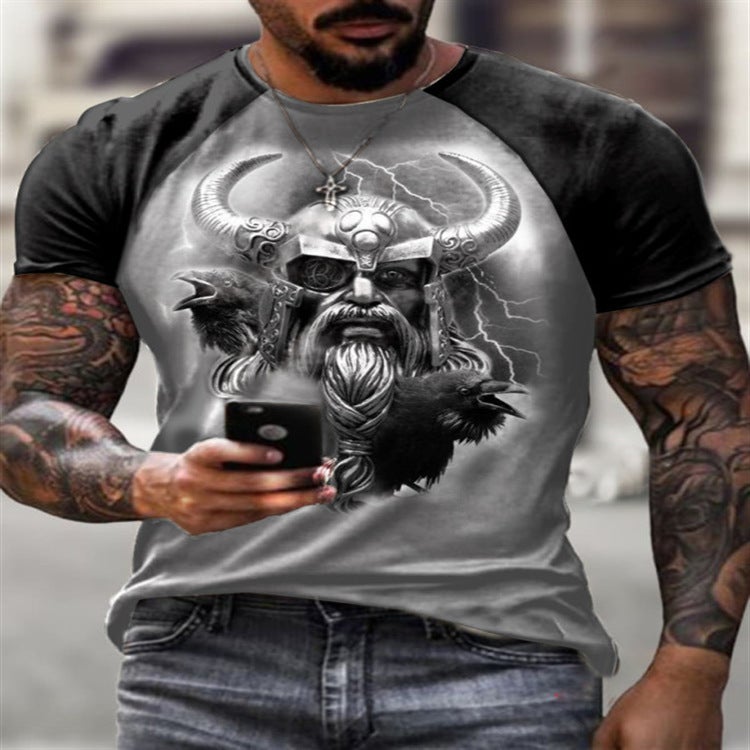 2021 T-Shirt Men'S Slim-Fit Viking Myth Printed Round Neck Casual Sports 3Dt T-Shirt - Image 3
