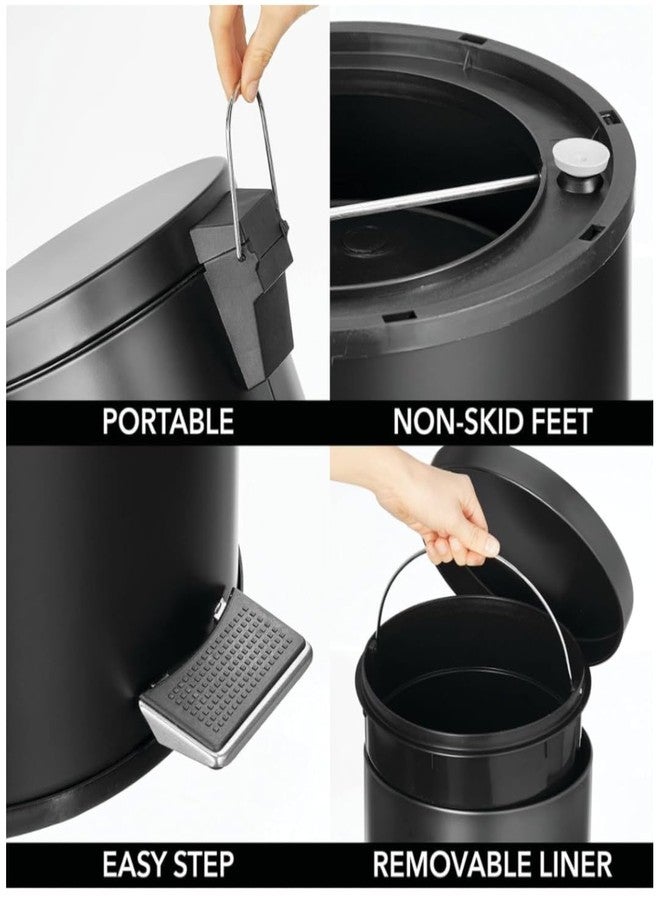 LITTERBIN سلة مهملات LITTERBIN من الفولاذ المقاوم للصدأ، لون أسود، مزودة بغطاء ودلو | سلة مهملات للمنزل، الحمام، الأماكن الخارجية، الأماكن الداخلية، المطبخ، غرفة النوم، المكتب - فضي (7 × 10 بوصات - 5 لترات) - Image 2